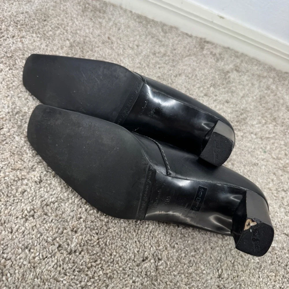 Paul Green Munchen Black Leather Square Toe Block Heel Pumps Size 5.5 Handmade